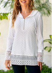 Weißer Rotita-Kapuzenpullover mit Spitzen-Kordelzug und langen Ärmeln