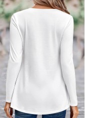 White tops,Plain Color tops,ROTITA Button White Turn Down Collar T Shirt