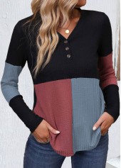 t-shirt rotita patchwork noir col v manches longues
