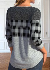 Light Grey Marl plus size,Plaid plus size,Geometric plus size,ROTITA Plus Size Lace Up Light Grey Marl T Shirt