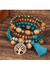 Peacock Blue jewelry,Contrast Color jewelry,Round Tassel Detail Peacock Blue Bracelet Set
