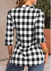 Black tops,White tops,Plaid tops,Striped tops,Geometric tops,ROTITA Fake 2in1 Plaid Black Shirt Collar Blouse