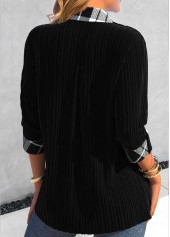 Black tops,Plaid tops,Geometric tops,Striped tops,ROTITA Fake 2in1 Plaid Black Shirt Collar Blouse
