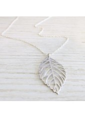 Silver jewelry,Plants jewelry,Leaf Design Alloy Detail Silver Necklace