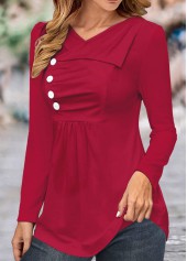 Rotita Asymmetrie weinrotes T-Shirt mit Umlegekragen