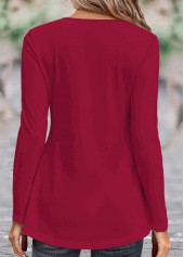 Wine Red tops,Plain Color tops,ROTITA Asymmetry Wine Red Turn Down Collar T Shirt