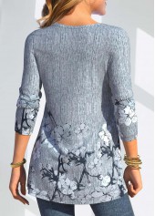 Dusty Blue tops,Plants tops,Floral tops,ROTITA Tuck Stitch Random Floral Print Dusty Blue Blouse