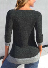 Dark Grey tops,Contrast Color tops,ROTITA Fake 2in1 Dark Grey Scoop Neck T Shirt