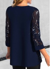 Navy tops,Plain Color tops,ROTITA Navy Scoop Neck Long Sleeve Cardigan and Tank Top