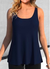 Navy tops,Plain Color tops,ROTITA Navy Scoop Neck Long Sleeve Cardigan and Tank Top