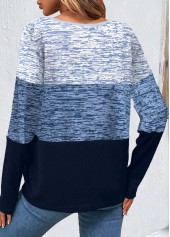 Blue tops,Striped tops,Geometric tops,ROTITA Patchwork Striped Blue Round Neck Long Sleeve Sweatshirt