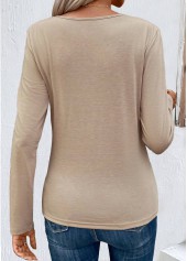 Light Coffee tops,Plain Color tops,ROTITA Layered Light Coffee Round Neck T Shirt