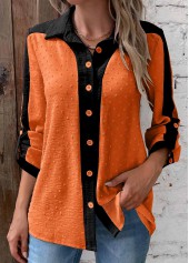 Rotita-Patchwork-Langarmbluse in Orange mit Hemdkragen