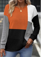 ROTITA Patchwork Multi Color Round Neck Long Sleeve Sweatshirt