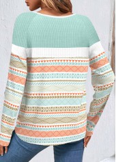 Multi Color tops,Tribal tops,Striped tops,ROTITA Patchwork Tribal Print Multi Color Scoop Neck Sweatshirt