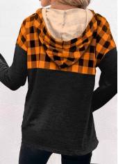 Black tops,Contrast Color tops,Striped tops,Plaid tops,ROTITA Pocket Patchwork Black Long Sleeve Hoodie