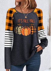 Orangefarbenes Rundhals-Sweatshirt mit Rotita-Patchwork-Halloween-Print