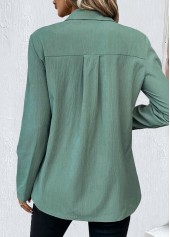 Sage Green tops,Plain Color tops,ROTITA Button Sage Green Shirt Collar Long Sleeve Blouse