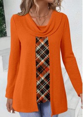 Orange tops,Plaid tops,Striped tops,Geometric tops,ROTITA Plus Size Orange Plaid Fake Two Piece Twinset