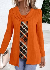 Rotita Plus Size orange kariertes Fake-Zweiteiler-Twinset