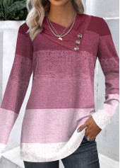 Rotita-Knopf-Ombre-Sweatshirt mit asymmetrischem Halsausschnitt in dunkelrotem Lila