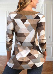 Light Coffee tops,Geometric tops,Striped tops,ROTITA Asymmetry Geometric Print Light Coffee T Shirt