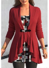 Rotita gefälschtes 2-in-1-T-Shirt mit geometrischem Aufdruck in Weinrot