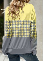 Light Yellow plus size,Grey plus size,Plaid plus size,Striped plus size,Geometric plus size,ROTITA Plus Size Patchwork Light Yellow Plaid Sweatshirt