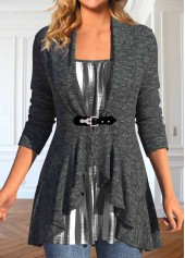 ROTITA Geometric Print Dark Grey Fake Two Piece Twinset