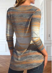 Multi Color tops,Striped tops,Geometric tops,ROTITA Button Striped Multi Color V Neck T Shirt