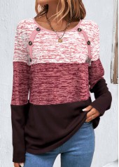 Rotita Patchwork-Sweatshirt in Rosa mit Rundhalsausschnitt und langen Ärmeln