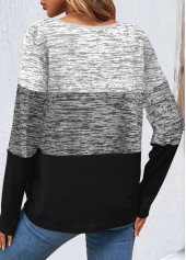 Grey tops,Contrast Color tops,ROTITA Patchwork Grey Round Neck Long Sleeve Sweatshirt