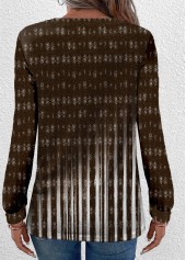 Dark Camel tops,Ombre tops,Striped tops,Geometric tops,ROTITA Button Ombre Dark Camel Round Neck T Shirt