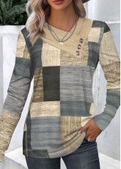 t-shirt multicolore à imprimé géométrique et bouton Rotita