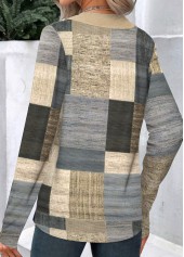 Multi Color tops,Geometric tops,Plaid tops,ROTITA Button Geometric Print Multi Color T Shirt