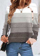 Multi Color tops,Striped tops,Geometric tops,ROTITA Button Multi Color Round Neck T Shirt