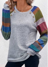 ROTITA Plus Size Button Light Grey Marl T Shirt
