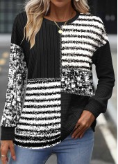 Rotita Patchwork-Sweatshirt mit langen Ärmeln und Rundhalsausschnitt in Schwarz