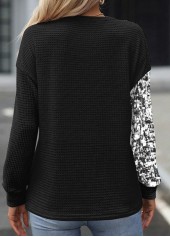 Black tops,Striped tops,Geometric tops,ROTITA Patchwork Striped Black Round Neck Long Sleeve Sweatshirt