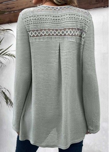 Sage Green tops,Plain Color tops,ROTITA Patchwork Sage Green Long Sleeve Light Cardigan