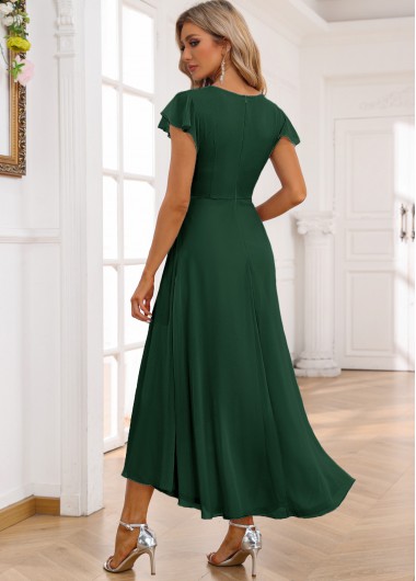 Blackish Green dresses,Plain Color dresses,Party dresses,Elegant dresses,ROTITA Twist Blackish Green High Low V Neck Dress
