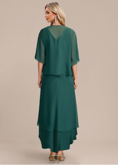 Green dresses,Plain Color dresses,Party dresses,Elegant dresses,ROTITA Scalloped Hem Green High Low Dress and Cardigan
