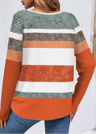 Orange tops,White tops,Striped tops,Geometric tops,ROTITA Button Multi Stripe Print Orange T Shirt