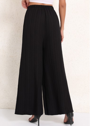 Black bottoms,Plain Color bottoms,Ruched Black Elastic Waist High Waisted Pants