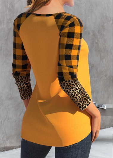 Orange plus size,Halloween plus size,Plaid plus size,Leopard plus size,Geometric plus size,ROTITA Plus Size Patchwork Orange Halloween Print T Shirt