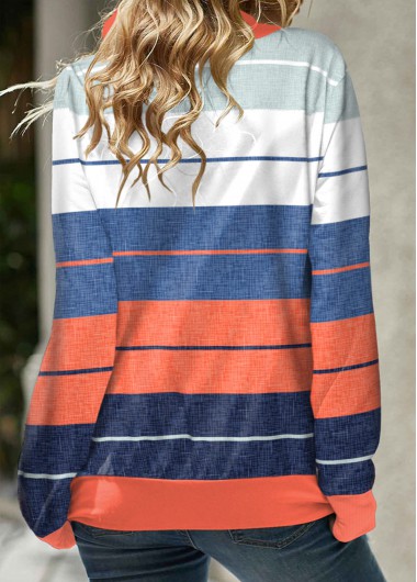 Multi Color tops,Striped tops,Geometric tops,ROTITA Patchwork Striped Multi Color Cowl Neck Sweatshirt