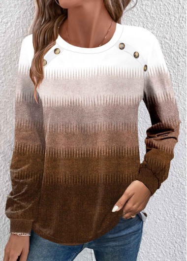 Dark Camel plus size,Ombre plus size,Chevron plus size,ROTITA Plus Size Button Dark Camel Ombre T Shirt