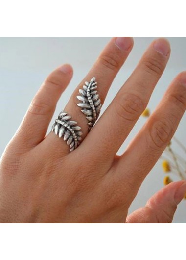 Leaf Design Silver Alloy Detail Ring