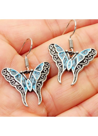Butterfly Light Blue Metal Detail Earrings