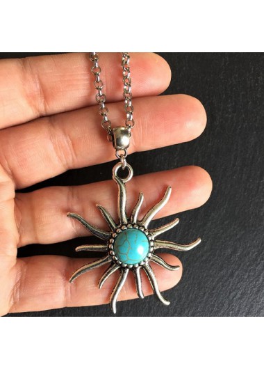 Cyan Alloy Detail Sun Design Necklace